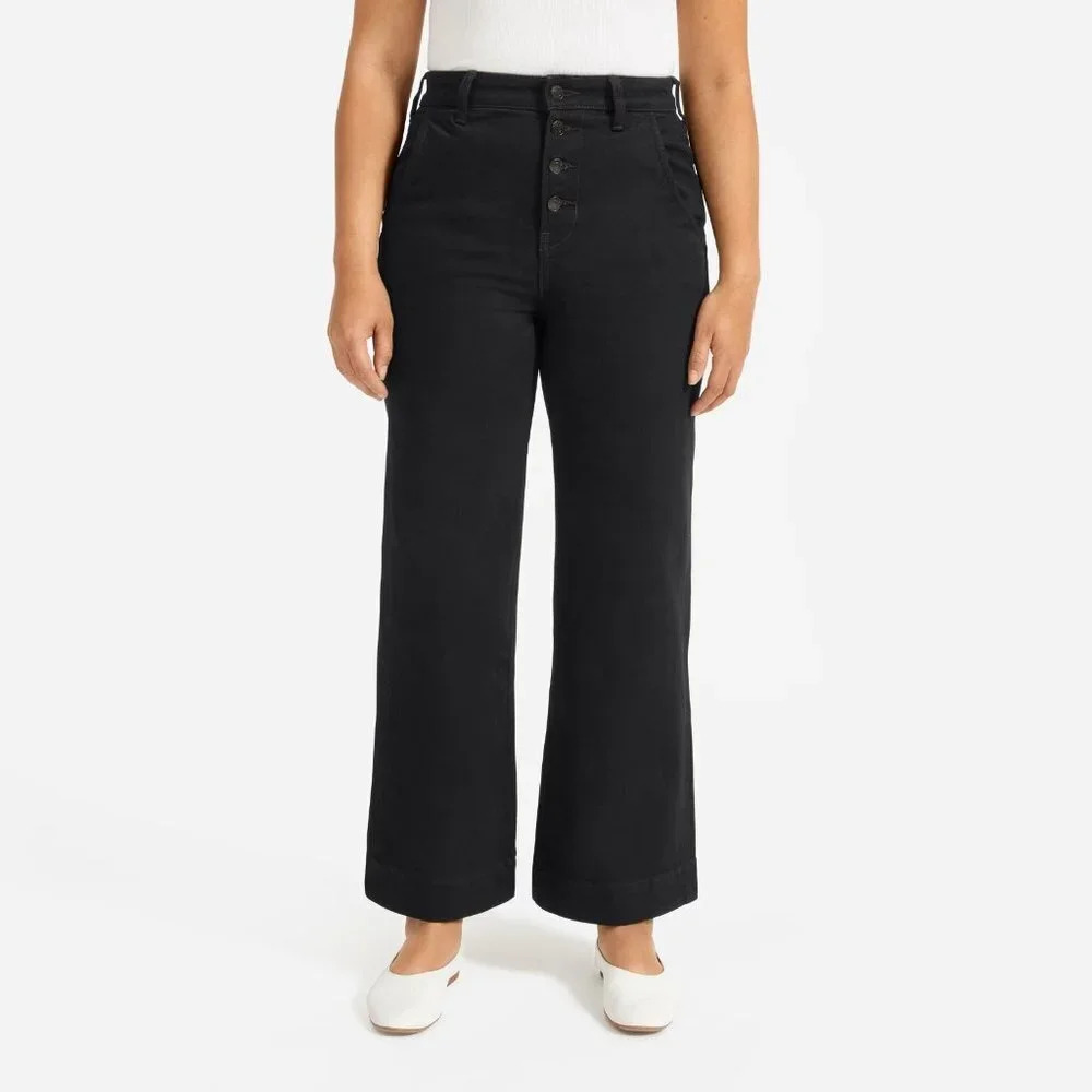 Everlane Women's The Wide Leg Button‎ Fly Ankle Jean Black Size 23 NWT